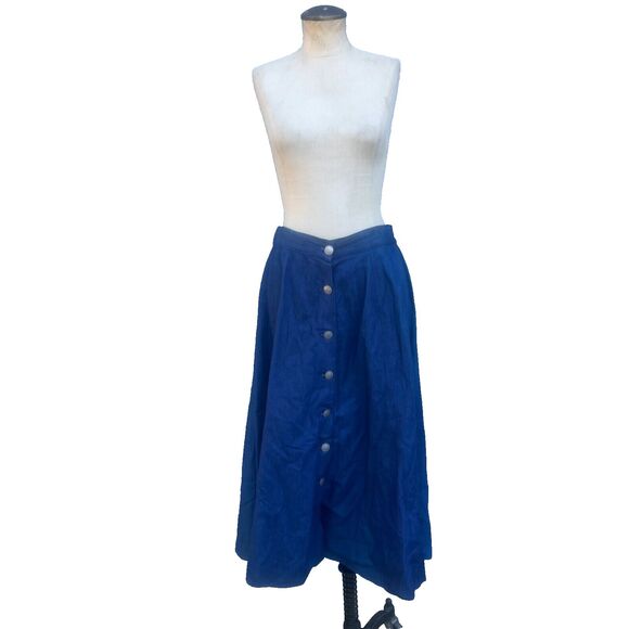 Vintage Western Skirt Womens Medium Blue Chambray Midi Nickel Button Cowgirl - Picture 4 of 12
